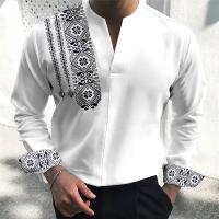 Camisa Casual Para Hombre De Manga Larga Primavera Otoño Con Estampado Libre Estilo Callejero Cuello En V Botones Simplicidad Oficina - details 1