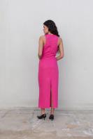 PuntoSalao Vestido largo en lino color rosa para mujer fruncido en cintura - details 2