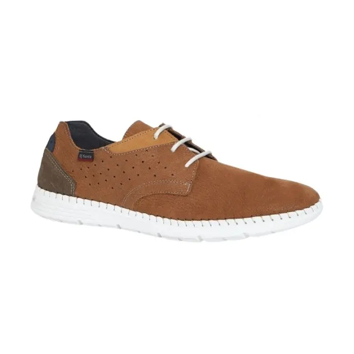 Zapato DJ Santa Hombre Confort Piel Nobuck. Referencia: 4113 Nuez, Marino Mocasín con cordón, cómodo y con diseño Joven. Fabricado en piel nobuk color nuez con forro de Micro Fibra que favorece la transpiración del pie. - 1