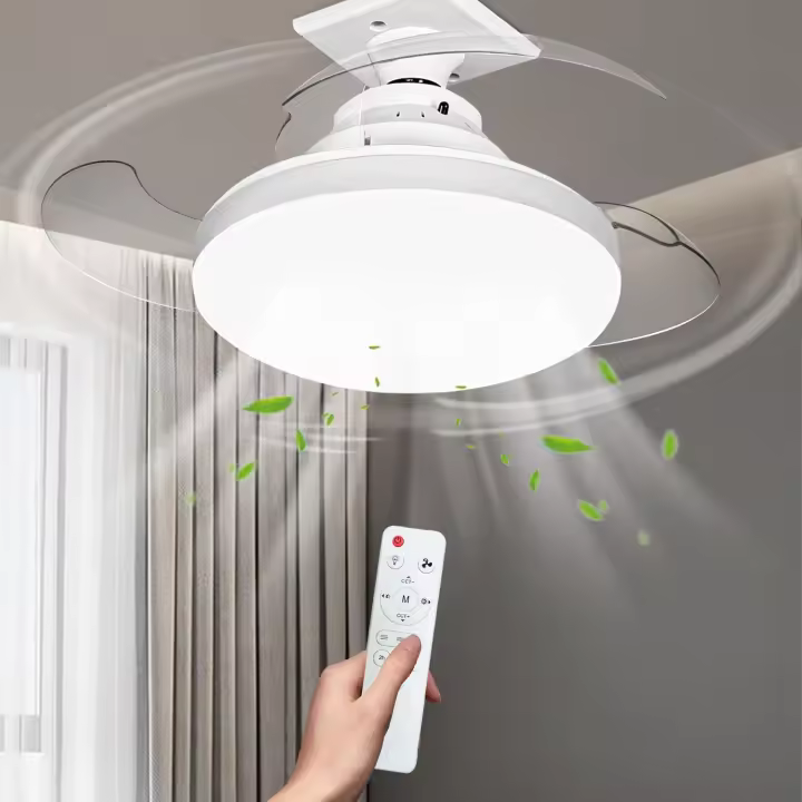 Ventilador de techo con Luz, 15 "regulable, 3 temperaturas de Luz, control remoto y aplicación, Aspas retráctiles, 4 velocidades, control remoto, función de memoria, temporizador, IP20 resistente al agua (con base) - 1