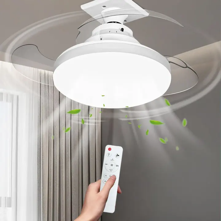 Ventilador de techo con Luz, 15 "regulable, 3 temperaturas de Luz, control remoto y aplicación, Aspas retráctiles, 4 velocidades, control remoto, función de memoria, temporizador, IP20 resistente al agua (con base) - 1