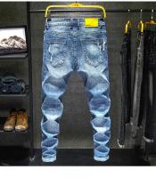 Jeans Skinny Para Hombre Con Agujeros Y Desgaste En Azul Destacados Pantalones De Denim Para Calle Moda Hip Hop Talla Media Longitud Completa - details 2