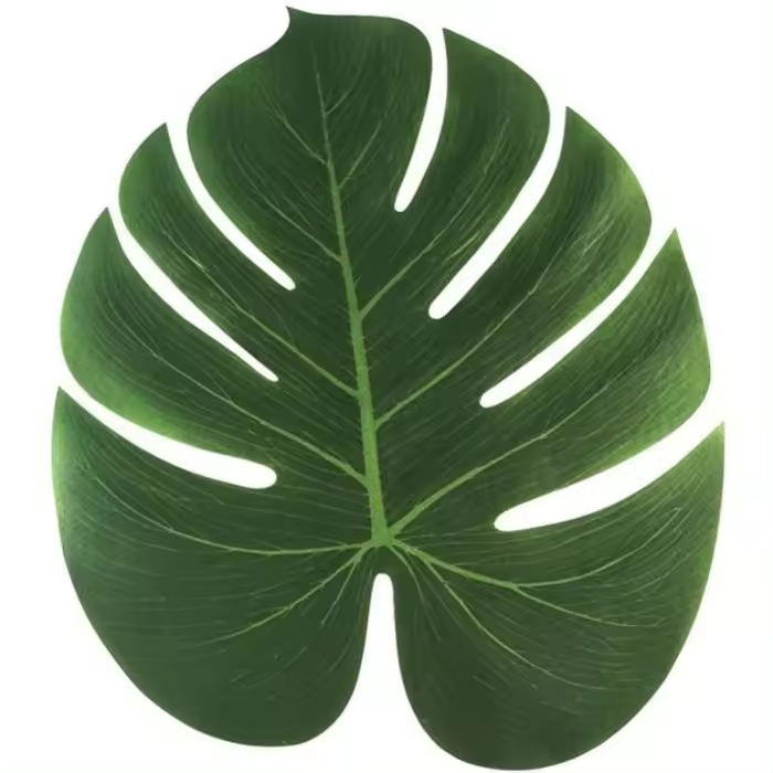 Hojas de palmeras tropicales artificiales para luau hawaiano. Paquete de 60. 14 x 11,4 pulgadas. Verde. Tela de seda. - 1