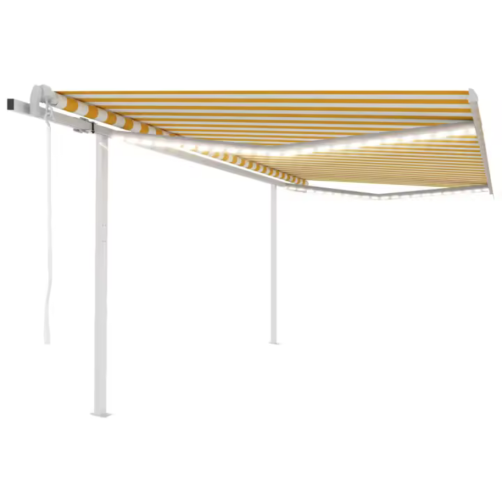 vidaXL Toldo automático LED sensor de viento amarillo y blanco 4x3,5 m - 1