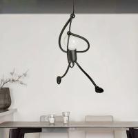 Lámpara Colgante De Hierro Vintage Con Diseño De Hombre Pequeño Arte Moderno LED Para Decoración De Sala De Estar Y Dormitorio Infantil E27 Pendente Negro - details 9