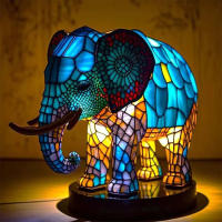 Lámpara De Mesa Serie Animal Vidrio Tatuado Gato Dragón Lobo Caballo Águila Delfín Tortuga Elefante Sirena Luz Nocturna - details 7