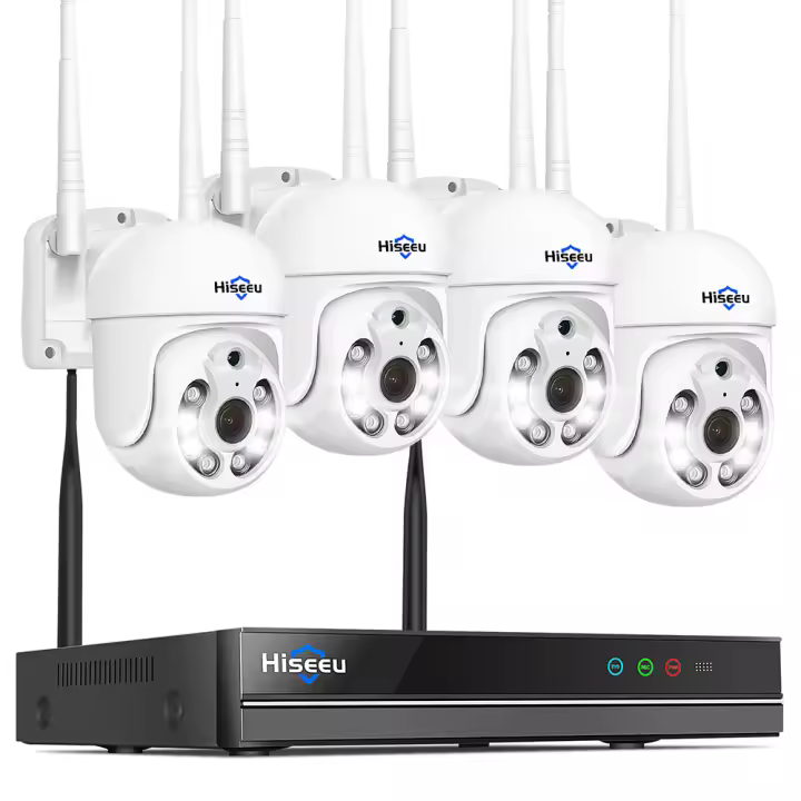 Hiseeu sistema de cámara de seguridad, NVR de 10 canales, video HD de 5MP, WiFi de 2.4GHz, audio bidireccional, detección de movimiento, visión nocturna en color, giro de 355° y inclinación de 90°, impermeable IP66, Visión nocturna - 1