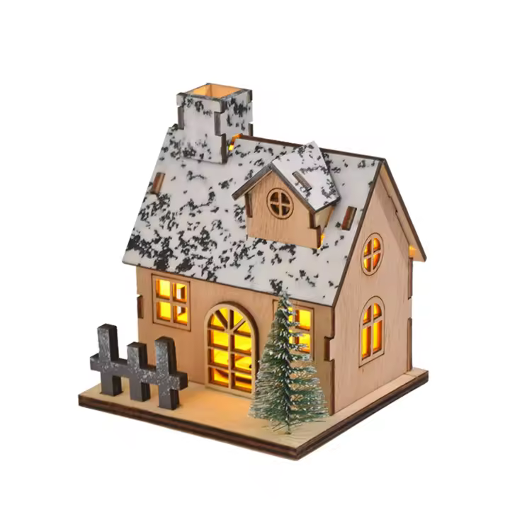 Modelo De Casa De Madera Miniatura Iluminada Para Navidad Decoración De Escritorio Con LED Adorno Festivo Para Niños Regalos De Año Nuevo - 1