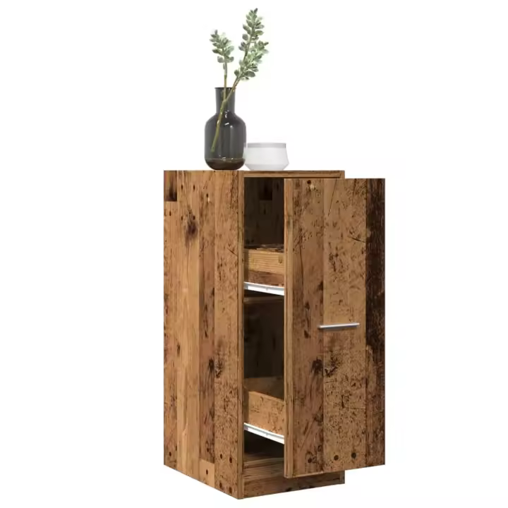 vidaXL Armario botiquín madera de ingeniería envejecido 30x41x77,5 cm en color Madera antigua/Blanco/Roble Sonoma y más | almacenamiento funcional diseño moderno para baño dormitorio sala - 1