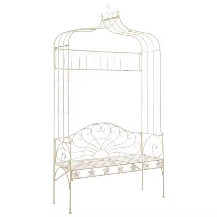 vidaXL Banco de jardín metal blanco envejecido 122 cm - 1