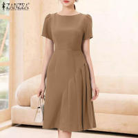 Vestido Elegante De Verano ZANZEA Para Mujer Con Manga Corta Vestido De Fiesta A-Line Solido Pleated Tratamiento De Cierre Pullover Estilo Oficina Lady - details 4