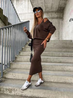 Conjunto De Vestido Y Sudadera Para Mujer 2 Piezas Color Sólido Casual Otoño Invierno Cuello En V Sin Mangas Bodycon Vestido - details 14