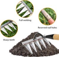 Rastrillo de jardín - Rastrillo tradicional de acero al carbono, rastrillo de hojas, rastrillo de césped para jardín, rastrillo de dientes, para desherbar/desenredar/sembrar 5 dientes de acero (sin palo) - details 0