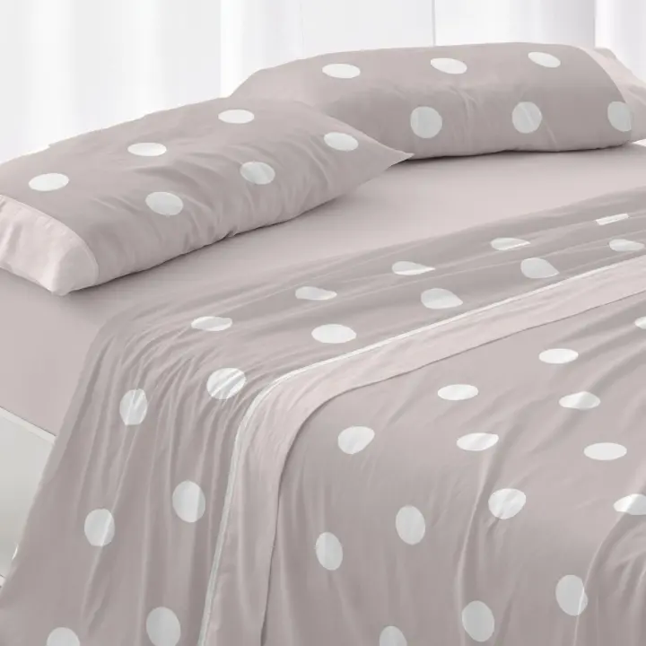 Juego Sábanas Diseño 627. BURRITO BLANCO. Incluye sábana encimera, bajera y 1/2 fundas de almohadas. Estapado de grandes topos .Disponible en color  Menta, gris y arena. 100% Algodón. Tamaños 90, 105, 135, 150-160, 180 y 200cm - 1