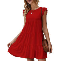 Vestido Mini Elegante Para Mujer Con Volantes Estilo Harajuku Casual Sin Mangas Cuello Redondo A-Line Vintage Para Playa Y Fiestas - details 0