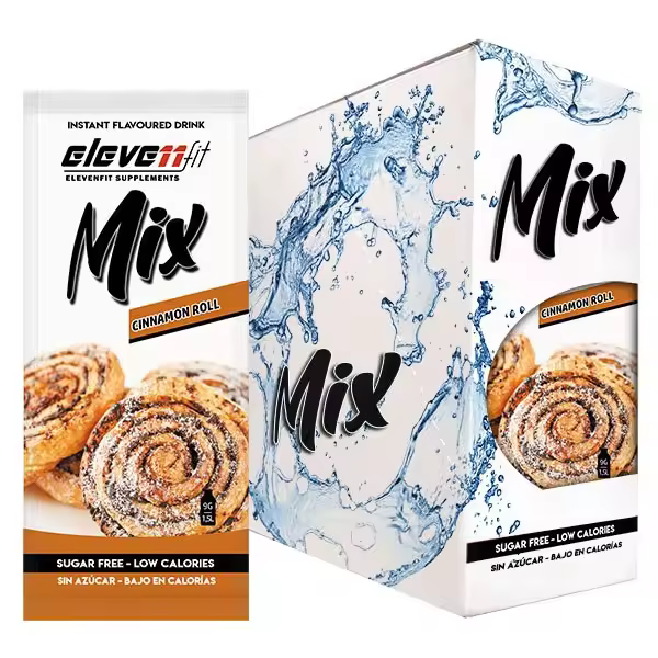 Eleven Fit Mix Instantáneo, Caja de 24 Sobres Sabor Cinnamon Roll - Prepara 1.5L de Bebida Saludable - Sin Azúcar, Baja en Calorías y Carbohidratos - Ideal para Agua/Leche, Cocinar y Preparar Postres - Mejora tu Dieta - Apto para Adultos y Niños - 1