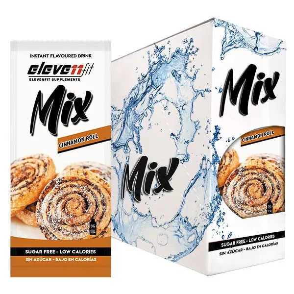 Eleven Fit Mix Instantáneo, Caja de 24 Sobres Sabor Cinnamon Roll - Prepara 1.5L de Bebida Saludable - Sin Azúcar, Baja en Calorías y Carbohidratos - Ideal para Agua/Leche, Cocinar y Preparar Postres - Mejora tu Dieta - Apto para Adultos y Niños - 1