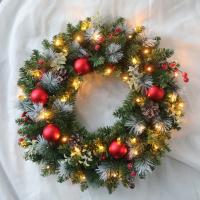 Wreath De Navidad Con Luces LED Simulación Berenjena Roja Decoración Xmas Para Puerta Ventana Y Pared 40cm Material PVC - details 6