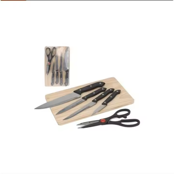 Set 4 Cuchillos, Tijeras y Tabla de Cortar: Utensilios Esenciales para tu Cocina - 1