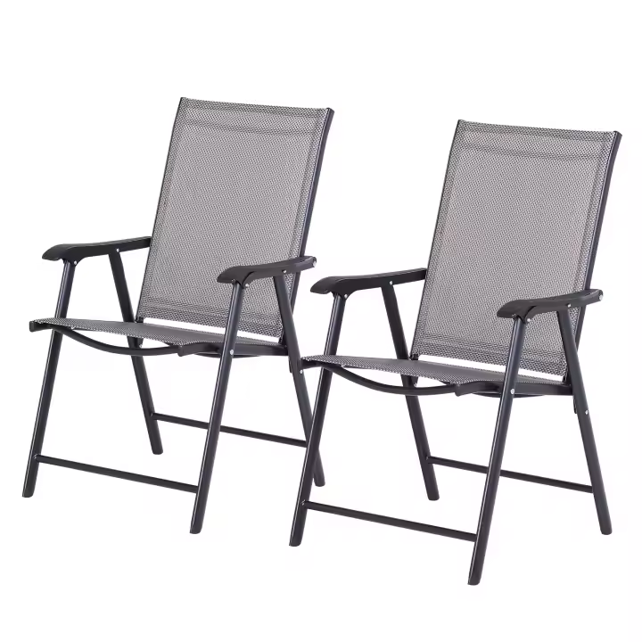 Outsunny Conjunto de 2 Sillas Plegables para Exterior con Reposabrazos Sillas para Balcones Jardín Terraza Metal Texteline Carga 100kg 58x64x94 cm - 1