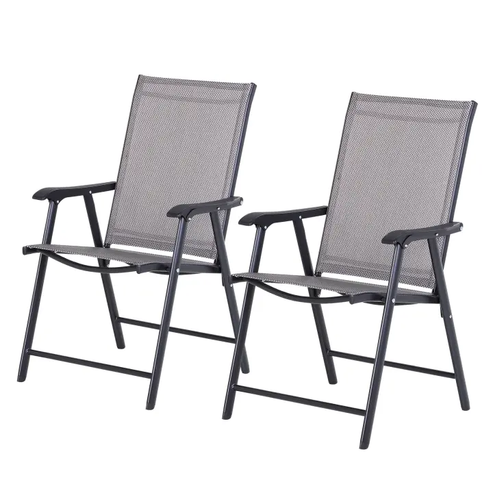 Outsunny Conjunto de 2 Sillas Plegables para Exterior con Reposabrazos Sillas para Balcones Jardín Terraza Metal Texteline Carga 100kg 58x64x94 cm - 1