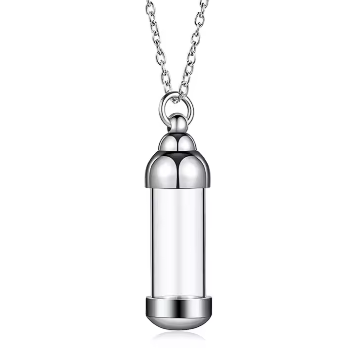Collar De Vidrio Transparente Con Corazón De Acero Inoxidable Botella De Perfume Urna De Cremación Pendiente Para Mujeres Recuerdo - 1