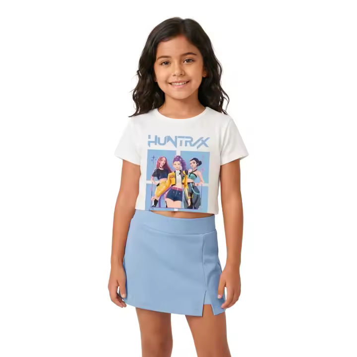 MAGIC SELECT Conjunto K-Pop Niña Camiseta Crop Manga Corta y Falda Pantalón. Moda Anime Infantil. Conjunto Idol Coreano. Conjunto de Verano para Niñas de 4 a 14 Años - 1