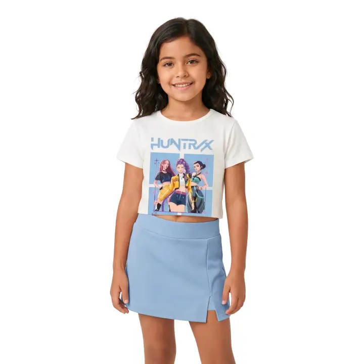 MAGIC SELECT Conjunto K-Pop Niña Camiseta Crop Manga Corta y Falda Pantalón. Moda Anime Infantil. Conjunto Idol Coreano. Conjunto de Verano para Niñas de 4 a 14 Años - 1