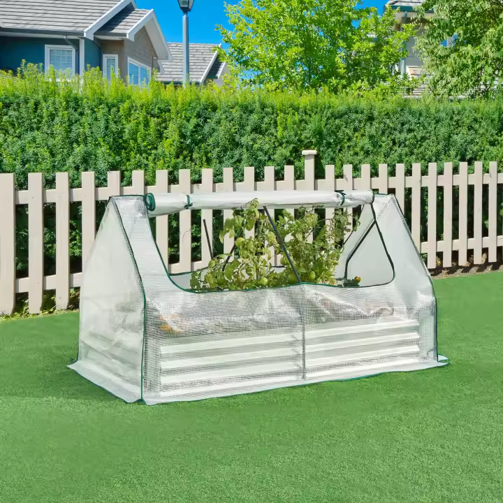 Arriate de jardín con invernadero Balsorano 186x96x98 cm - Blanco [en.casa] - 1