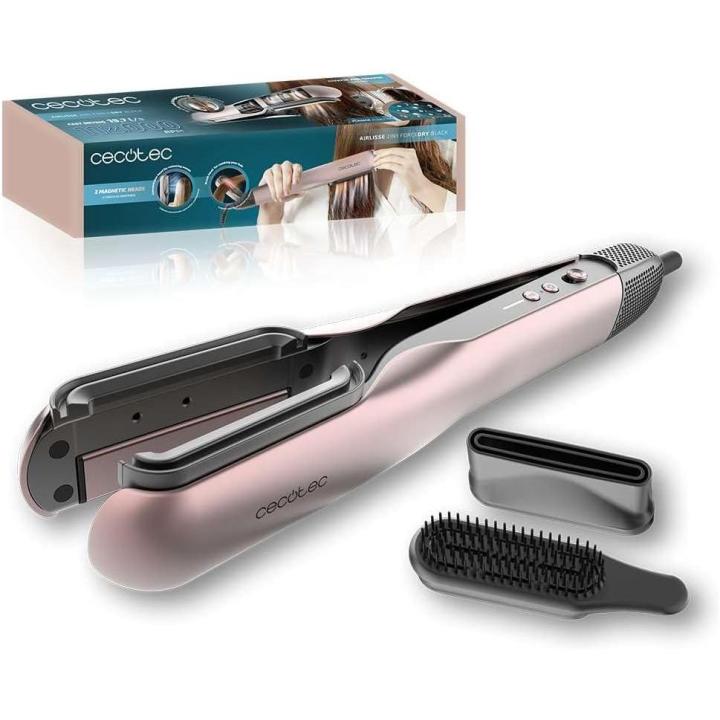 Cecotec Plancha de Pelo con Aire AirLisse 2in1 ForceDry Black. 1000W, Flujo de Aire 19,7m/s, 2 Cabezales Imantados, Sin Frizz, Función Plasma, Motor Brushless, 4 Temperaturas y 2 Velocidades