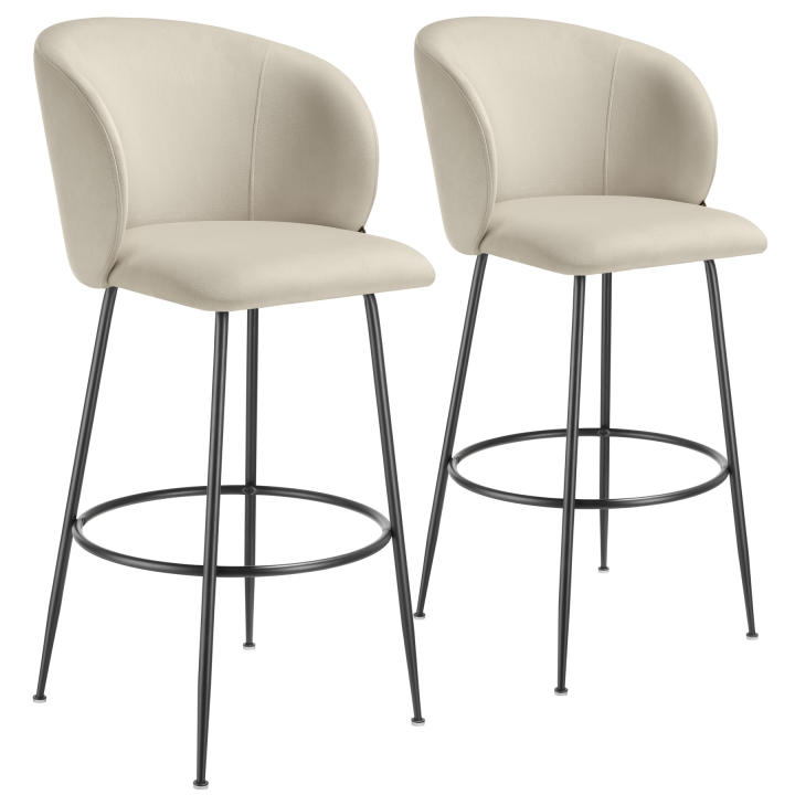 TECTAKE - Taburete alto LUANA con respaldo y aterciopelado, Taburete alto acolchado con funda de terciopelo suave, Gran respaldo curvado para aún más comodidad, Patas de acero galvanizado estables con reposapiés perimetral