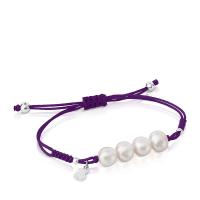 Pulsera de cuero de Plata 925 con Perlas y Oso Dorado - details 1