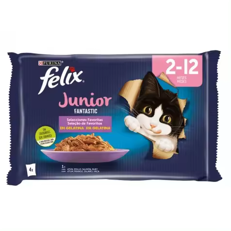 Felix Fantastic Junior En Gelatina Para Gatitos 4 X 85 Gr - 1