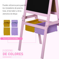 HOMCOM Pizarra Infantil Caballete 3 en 1 Pizarra de Doble Cara Caballete para Niños de +3 Años con Rollo de Papel y 2 Cestas de Almacenamiento 58,5x50,5x118 cm Rosa - details 1