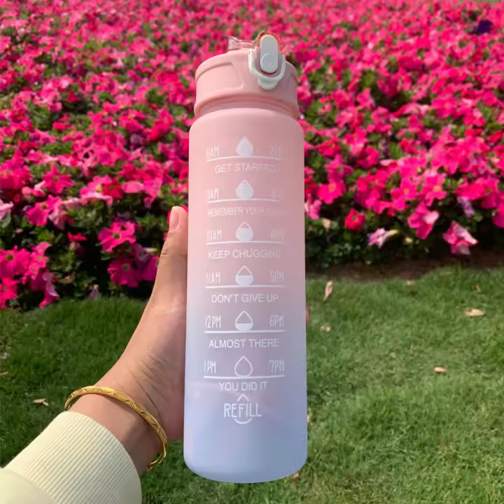 Botella Deportiva De Agua Con Marca De Tiempo Reutilizable Y Portátil Para Adultos Material De Plástico PP Para Gimnasio Y Viajes - 1
