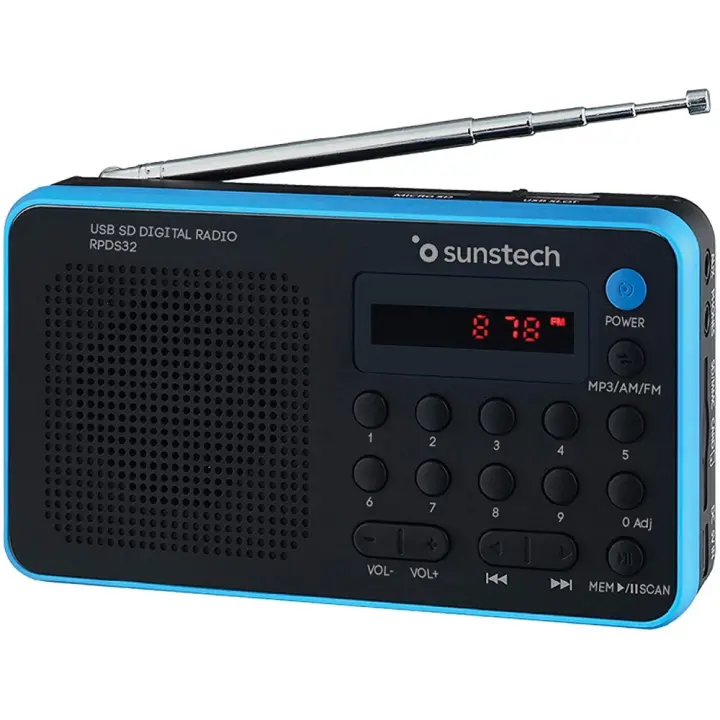 Sunstech RPDS32BL - Radio portátil digital (AM/FM, USB, SD, MMC, 1.5 W), color azul SUNSTECH SUN-RADIO RPDS32BL - 1