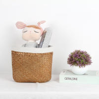 Cesta De Almacenamiento De Fibra De Planta Seagrass Tejida Con Flores Secas Para Decoración Del Salón Cesta De Ropa Y Escritorio Ecológica Y Práctica - details 10