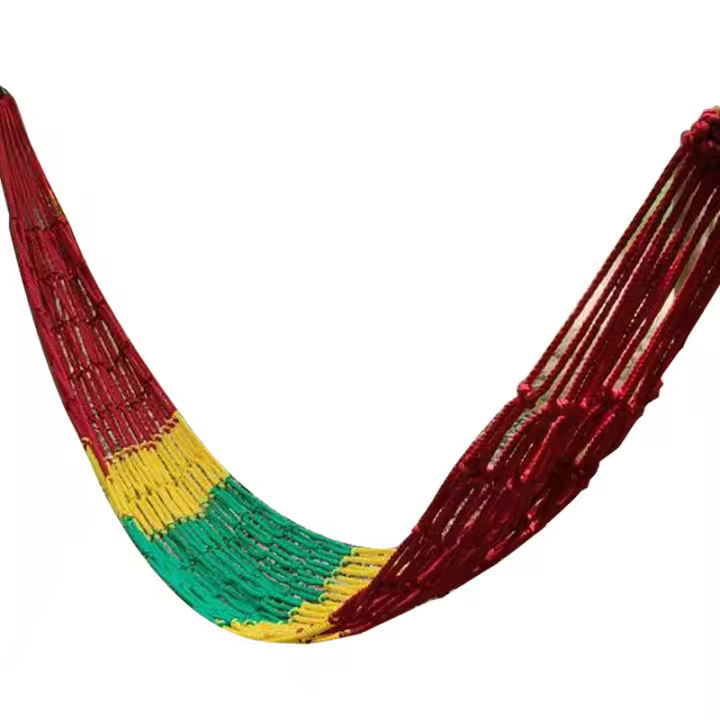 Hamaca de exterior, hamaca de red de cuerda, transpirable, 1,3 m de ancho y 2,2 m de largo, con cable, gancho y bolsa de almacenamiento con hebilla de seguridad. - 1