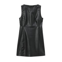 Vestido PU De Mujer Chic Negro Con Cierre De Cremallera En La Espalda Y Cuello Redondo Sin Mangas Estilo Slim Para Fiesta Y Club - details 4