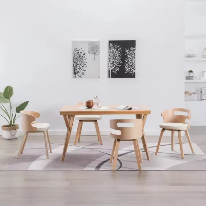 vidaXL Sillas de comedor 4 uds madera curvada y cuero sintético crema - 1