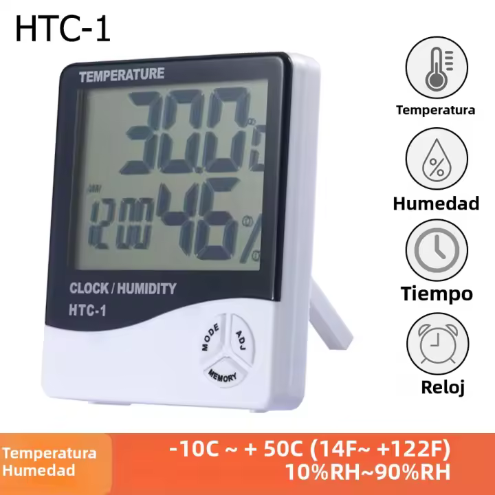 Metros De Temperatura Y Humedad Digital LCD Estación Climática Con Reloj Para El Hogar Medidor Thermohygrometer Multifuncional - 1