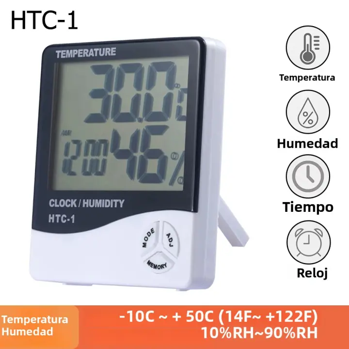 Metros De Temperatura Y Humedad Digital LCD Estación Climática Con Reloj Para El Hogar Medidor Thermohygrometer Multifuncional - 1