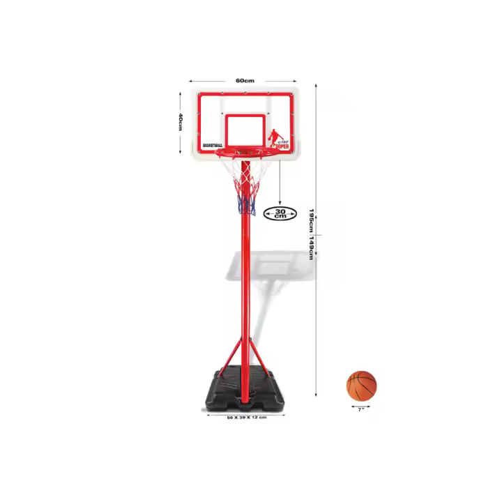 Devessport Canasta Baloncesto Infantil Ajustable 1,49 – 1,95 cm | Canasta Baloncesto Niños para Interior y Exterior | Base Estable y Aro con Red - 1