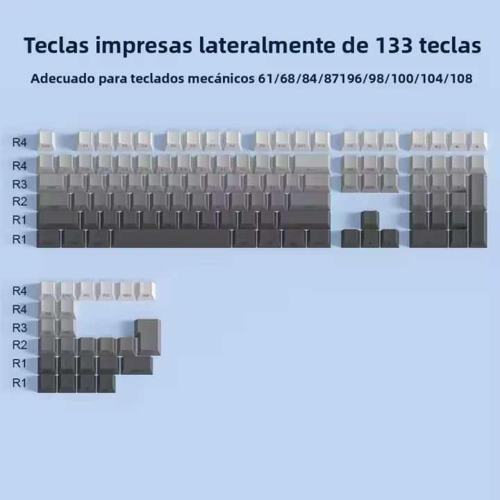 Keycaps De PBT Para Teclado Mecánico Gradient Gris Retroiluminado Compatible Con Switch MX 133 Teclas Altura Original - 1