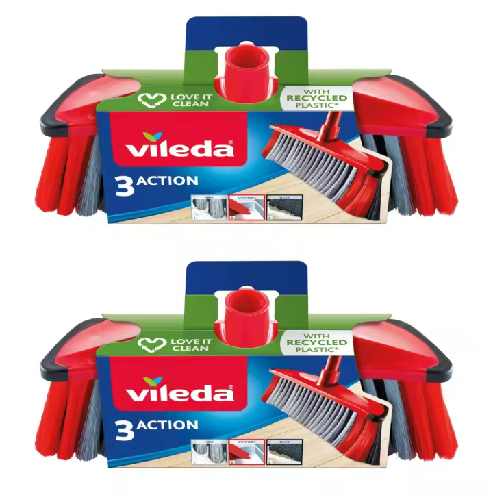 VILEDA Pack 2 Escobas - Escoba antichoque 3 ACTION sin palo - 1