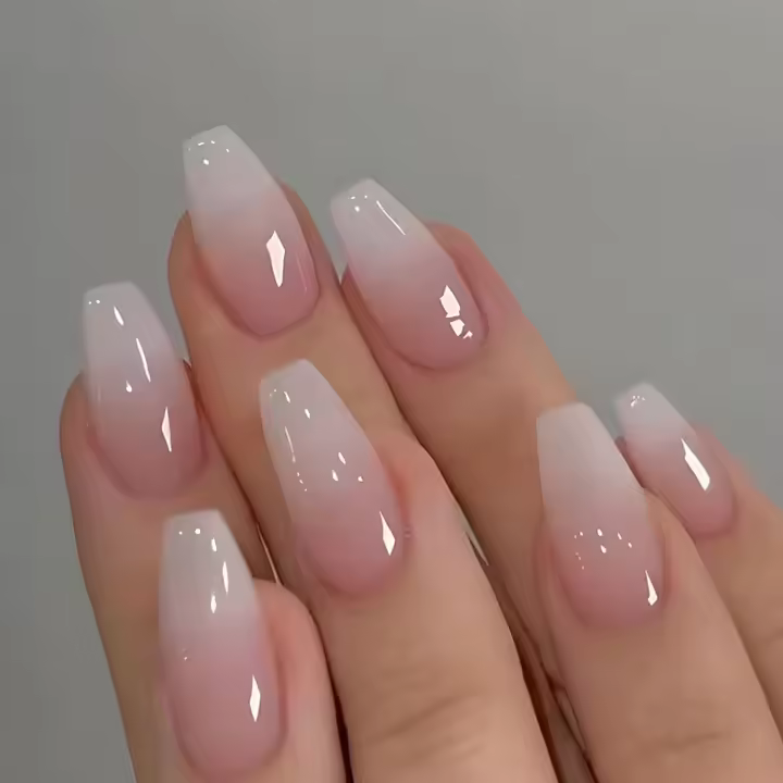 24 piezas de uñas postizas con punta francesa, uñas postizas acrílicas con degradado de bailarina, cobertura total, uñas postizas reutilizables, uñas adhesivas artificiales - 1