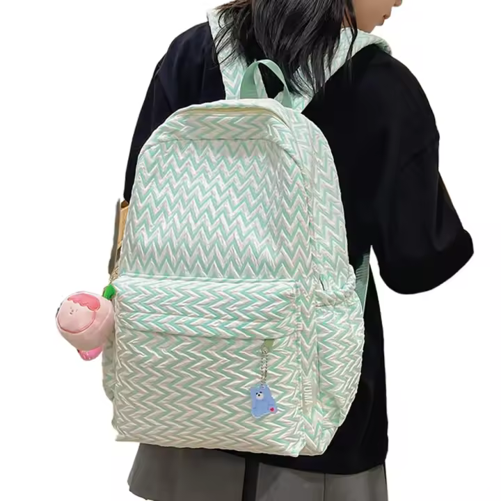 Mochila estética para Mujer, mochipa corrugada, mopila Universitario para portátil de 17,7 pulgadas, Verde - 1