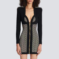 Vestido Bandage De Encaje Negro Para Mujer Manga Larga V-Neck Bodycon Elegante Con Cierre De Cremallera Ajustado Cintura Imperio BA351 - details 1