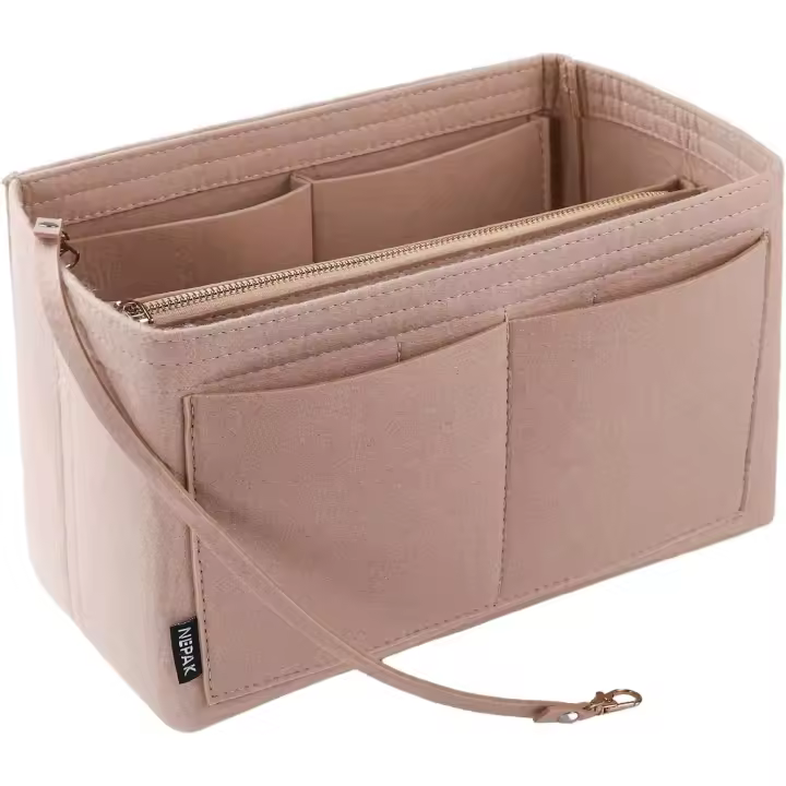 Organizador de bolsos, organizador de bolsos de mano, organizador de bolsos de fieltro (beige, L) - 1