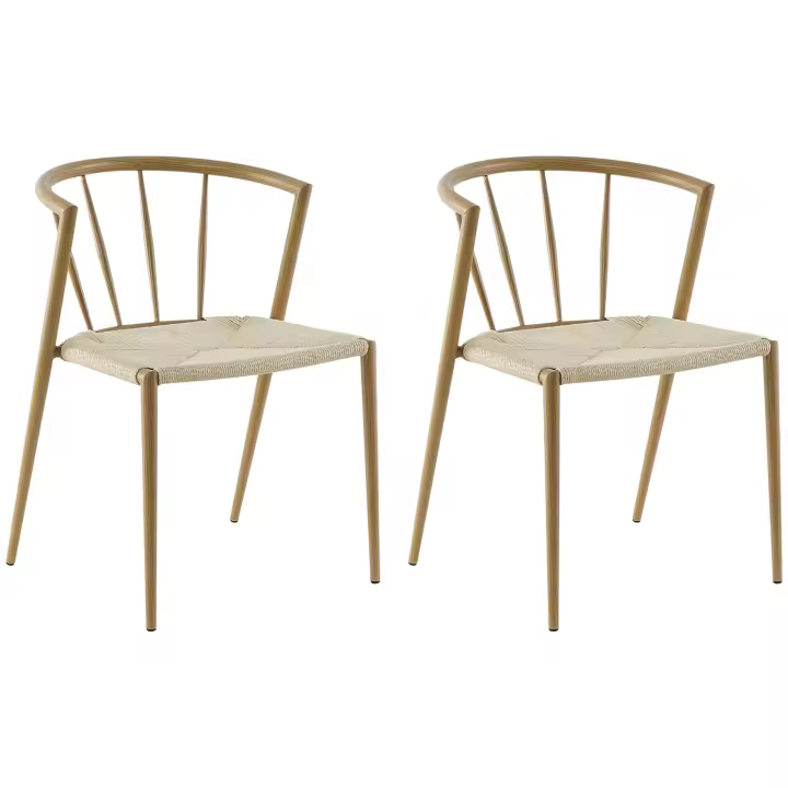 HOMCOM Pack de 2 Sillas de Comedor con Asiento de Cuerda de Papel Sillas de Cocina Apilables Estilo Moderno Carga 120 kg 51x51x71 cm Roble y Crema - 1